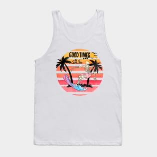 "Good Times & Tan Lines" Surfing Skeleton Tank Top